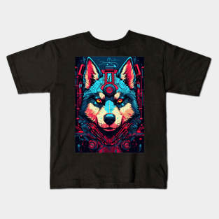 Cyberpunk Futuristic Mecha Siberian Husky Dog Breed Kids T-Shirt